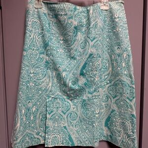 Talbots Teal Paisley A-Line Skirt